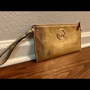 Snake skin gold clutch!